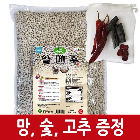 알알이 메주 추천 순위 바이오 알메주 5kg | 햇콩 개량메주 | 망 숫 대추 고추 증정 | 메주 된장 간장 집된장, 5kg, 1개 지금 인기있는 제품